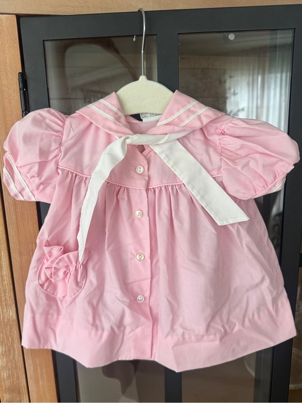 Vintage sailor dress baby girl tie front bib collar heirloom puff sleeve feltman